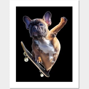 French Bulldog Dog Dogs Skateboard Skating Skateboarding Posters and Art